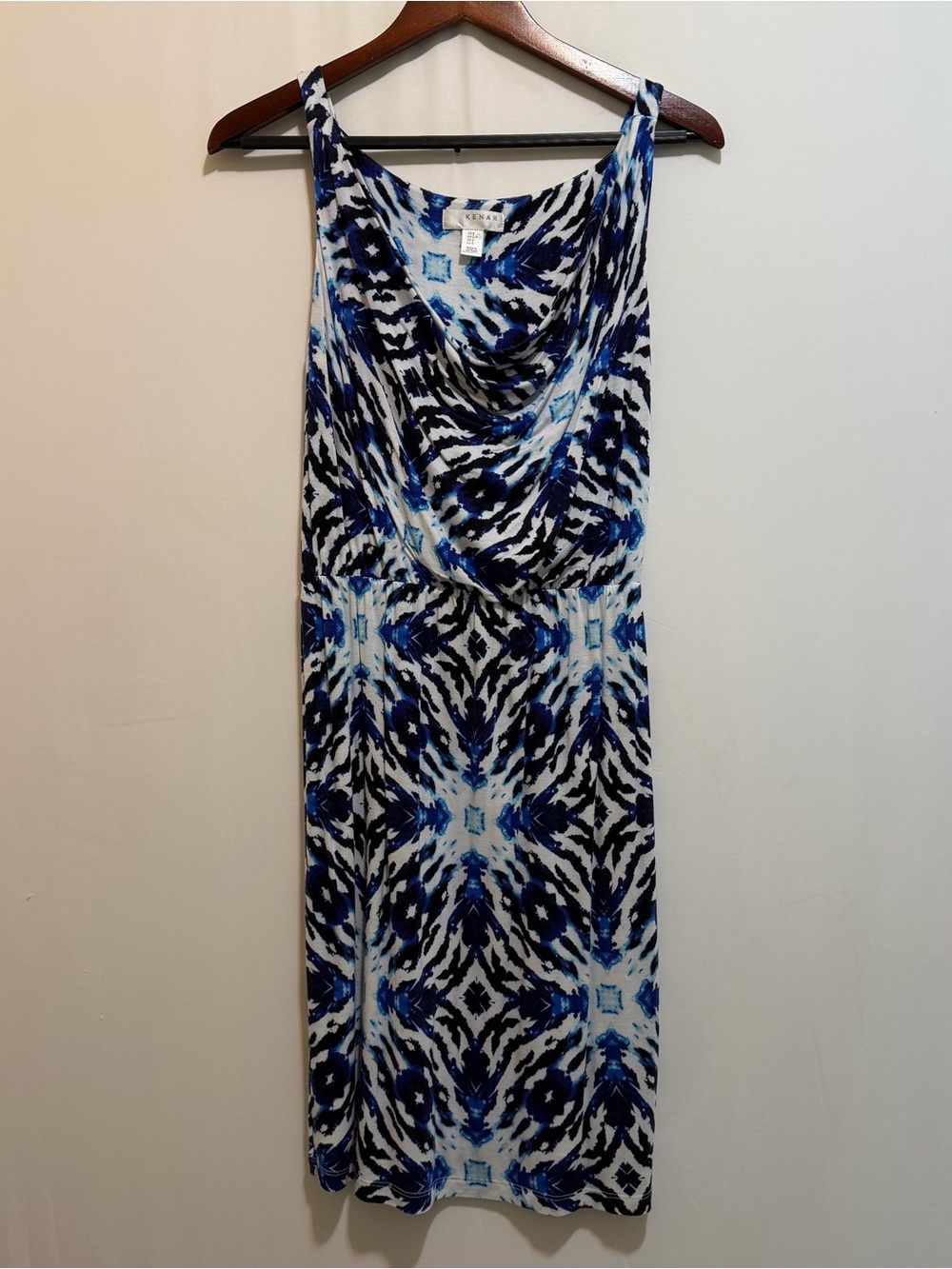 Kenar Blue and White Abstract Sleeveless Midi Dress